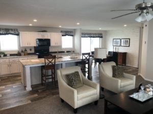 The Stafford custom modular home kitchen and living room