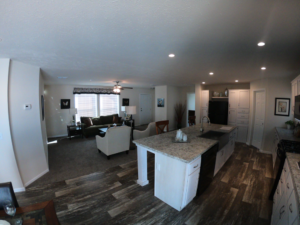 Stafford custom modular home kitchen and living room