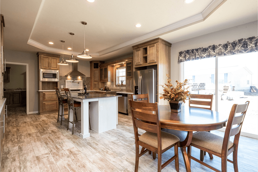The Fenton custom modular home kitchen and dining room
